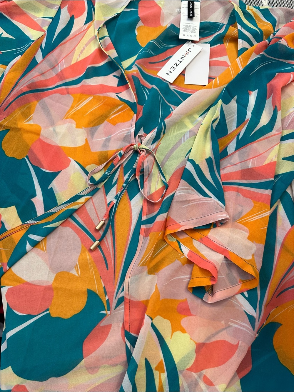 Vibrant Floral Print Tie-Front beach cover up by Jantzen - Picture 2 of 3